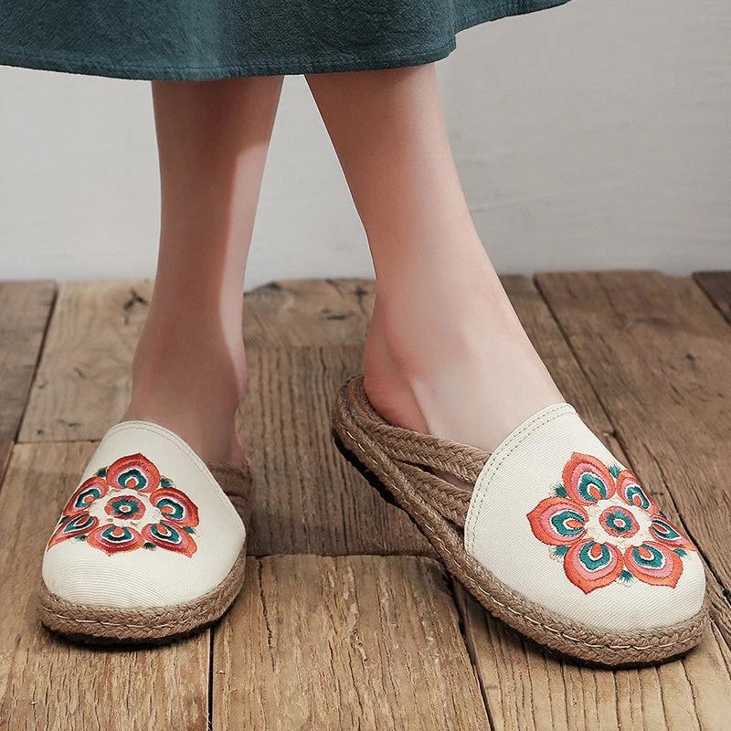 TC Shop Sandals Embroidered Lotus Side Strap Mules - Cactus Rose 8 TC Shop Sandals Embroidered Lotus Side Strap Mules - Cactus Rose
