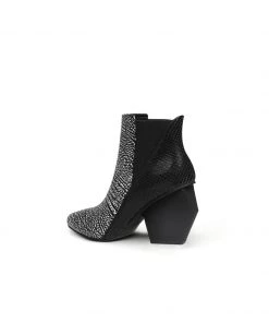 Jady Rose NEW ARRIVALS JadyRose | Black White Sketch Printed Geometry Heel Leather Mid Heel Ankle Boots