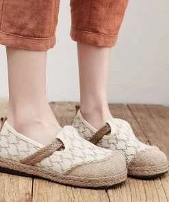 Zig Zag Stitch Linen Round Toe Espadrilles Loafers - Cactus Rose