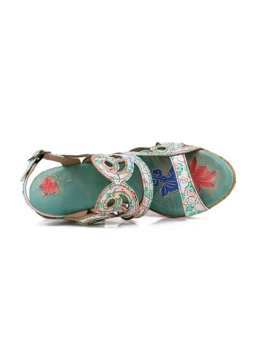 RXD SOFFIA | Genuine Leather Garden Print Swirl Heel Sandals - Cream 5 RXD SOFFIA | Genuine Leather Garden Print Swirl Heel Sandals - Cream