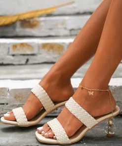 HT NEW ARRIVALS En Bloom | Woven Strap Cucurbit Heel Cream Sandal