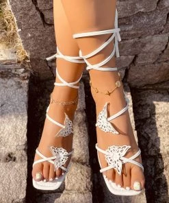 HT EN BLOOM | BUTTERFLY TRIM SLIDES GLADIATOR - CREAM NEW ARRIVALS