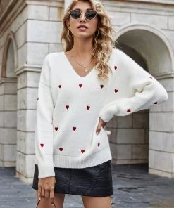 MY Smaibulun | Valentine Hearts Low V Neck Knit Sweater - Cream NEW ARRIVALS