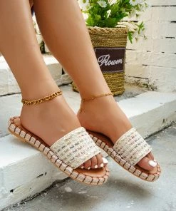 HT NEW ARRIVALS EN BLOOM | WOVEN EMBROIDERED SLIDES CREAM