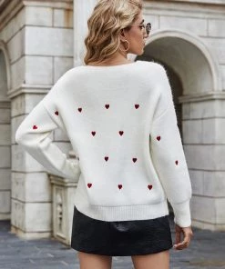 MY Smaibulun | Valentine Hearts Low V Neck Knit Sweater - Cream NEW ARRIVALS