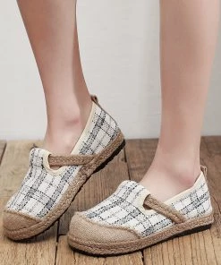 TC Plaid Dotted Line Linen Round Toe Espadrilles Loafers - Cactus Rose New In Shoes