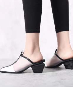 Jady Rose New In Shoes JadyRose | Geometry Block Point Toe Mid Heel Mules - Cream