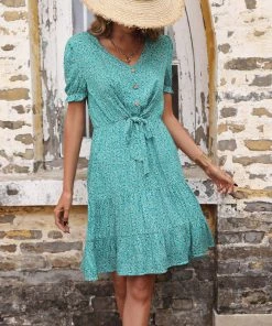 BFZY BELA MINI DRESS - TURQUOISE PRINT