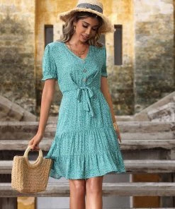 BFZY BELA MINI DRESS - TURQUOISE PRINT