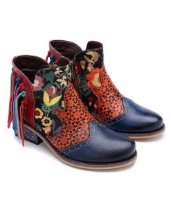 SOFFIA | Genuine Leather Tasselled Back Floral Printed Ankle Booties Mid Heel Boots 12 SOFFIA | Genuine Leather Tasselled Back Floral Printed Ankle Booties Mid Heel Boots