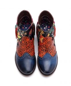 New In Shoes SOFFIA | Genuine Leather Navy Orange Tasselled Ankle Booties Flat Boots
