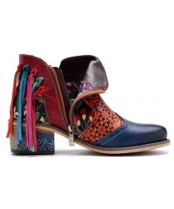 SOFFIA | Genuine Leather Tasselled Back Floral Printed Ankle Booties Mid Heel Boots 11 SOFFIA | Genuine Leather Tasselled Back Floral Printed Ankle Booties Mid Heel Boots