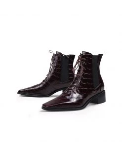 Jady Rose New In Shoes JadyRose | Croc-Embossed Lace-Up Purple Chelsea Boot
