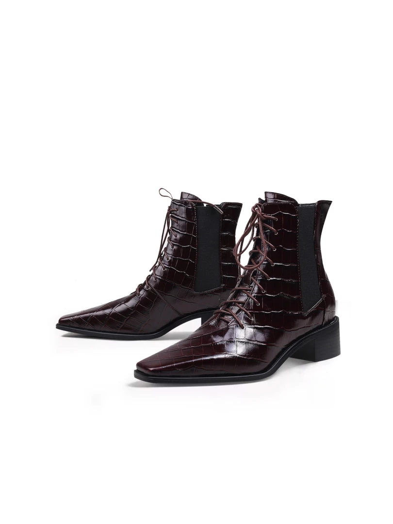 Jady Rose New In Shoes JadyRose | Croc-Embossed Lace-Up Purple Chelsea Boot 1 Jady Rose New In Shoes JadyRose | Croc-Embossed Lace-Up Purple Chelsea Boot