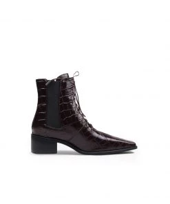Jady Rose New In Shoes JadyRose | Croc-Embossed Lace-Up Purple Chelsea Boot