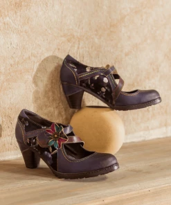 RXD NEW ARRIVALS SOFFIA | Eggplant Flower Appliqued Leather Mary Jane