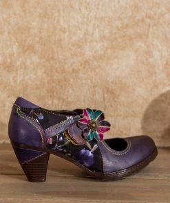 RXD NEW ARRIVALS SOFFIA | Eggplant Flower Appliqued Leather Mary Jane