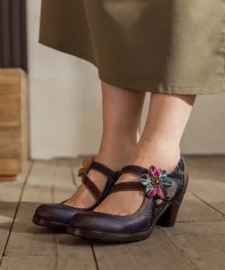 RXD NEW ARRIVALS SOFFIA | Eggplant Flower Appliqued Leather Mary Jane