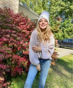 MY Clothing Smaibulun | Puff Sleeve V-Neck Sweater - Beige