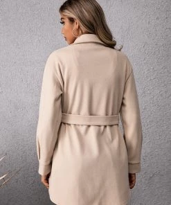 YBL Smaibulun Doll | Beige Tie-waist Button-Front Shift Coat New In Clothing