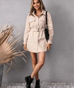YBL Smaibulun Doll | Beige Tie-waist Button-Front Shift Coat New In Clothing