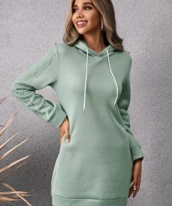 YBL New In Clothing Smaibulun | Lace Trim Sleeve Hoodie Dress