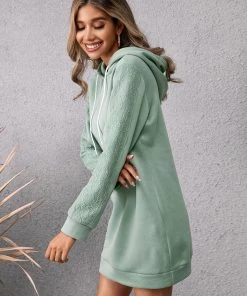 YBL New In Clothing Smaibulun | Lace Trim Sleeve Hoodie Dress