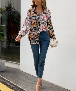YBL New In Clothing Smaibulun | Floral Long-Sleeve Button-Up Blouse