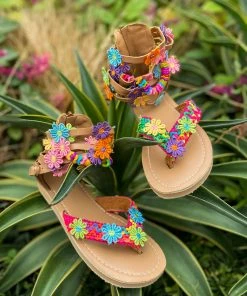 YL Colorful Floral Trimmed Gladiator Flat Sandals - EN BLOOM Shop Sandals