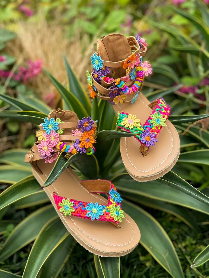 YL Colorful Floral Trimmed Gladiator Flat Sandals - EN BLOOM Shop Sandals 1 YL Colorful Floral Trimmed Gladiator Flat Sandals - EN BLOOM Shop Sandals