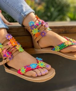 YL Colorful Floral Trimmed Gladiator Flat Sandals - EN BLOOM Shop Sandals