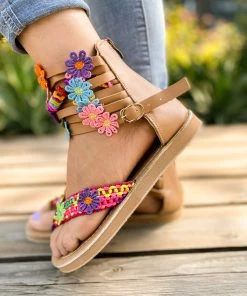 YL Colorful Floral Trimmed Gladiator Flat Sandals - EN BLOOM Shop Sandals 14 YL Colorful Floral Trimmed Gladiator Flat Sandals - EN BLOOM Shop Sandals