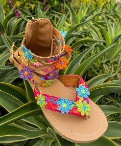 YL Colorful Floral Trimmed Gladiator Flat Sandals - EN BLOOM Shop Sandals 15 YL Colorful Floral Trimmed Gladiator Flat Sandals - EN BLOOM Shop Sandals