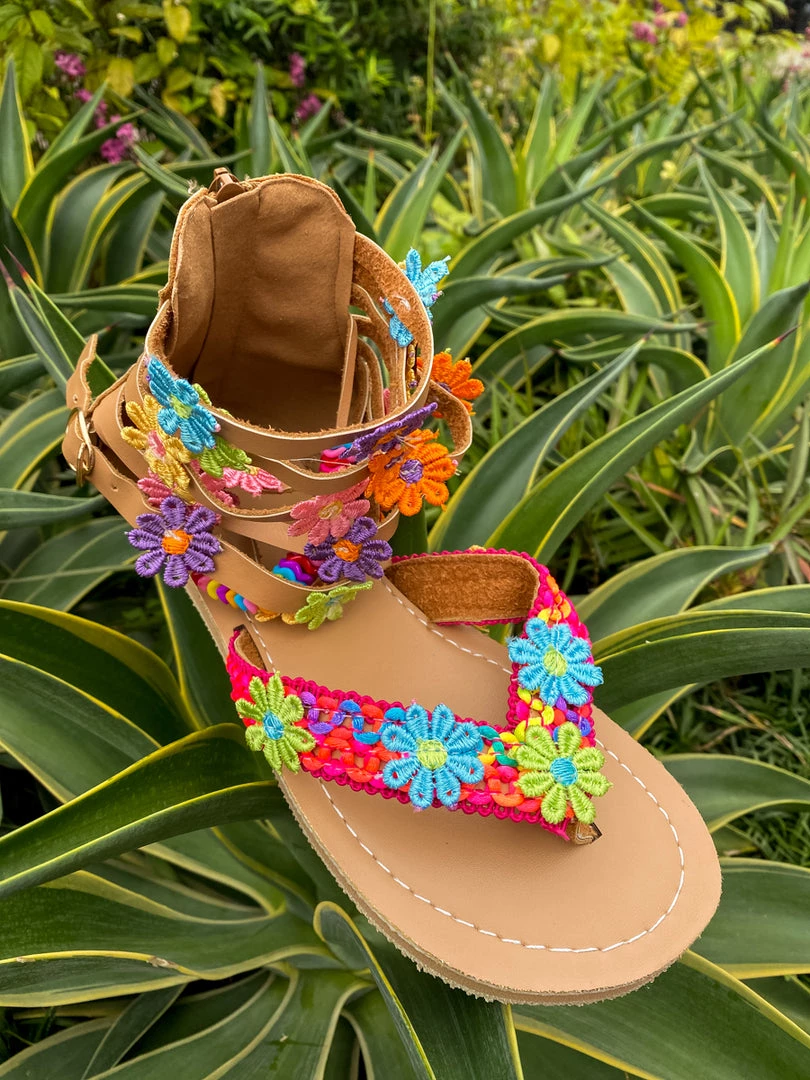 YL Colorful Floral Trimmed Gladiator Flat Sandals - EN BLOOM Shop Sandals 6 YL Colorful Floral Trimmed Gladiator Flat Sandals - EN BLOOM Shop Sandals