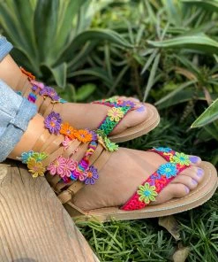 YL Colorful Floral Trimmed Gladiator Flat Sandals - EN BLOOM Shop Sandals 18 YL Colorful Floral Trimmed Gladiator Flat Sandals - EN BLOOM Shop Sandals
