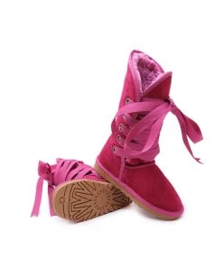 XH New In Shoes SMAIBULUN UGG™ | Ribbon Lace-Up Faux Fur-Lined Suede Mid-Length Boots