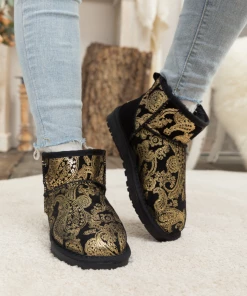 XH New In Shoes SMAIBULUN UGG™ | Embroidered Floral Faux Fur-Lined Leather Suede Boot