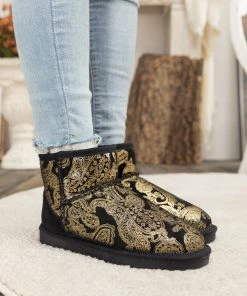 XH New In Shoes SMAIBULUN UGG™ | Embroidered Floral Faux Fur-Lined Leather Suede Boot