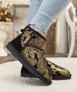XH New In Shoes SMAIBULUN UGG™ | Embroidered Floral Faux Fur-Lined Leather Suede Boot
