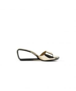 Jady Rose NEW ARRIVALS JadyRose | Twisted Upper Heel Genuine Leather Golden Slide