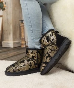 XH New In Shoes SMAIBULUN UGG™ | Embroidered Floral Faux Fur-Lined Leather Suede Boot