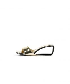 Jady Rose NEW ARRIVALS JadyRose | Twisted Upper Heel Genuine Leather Golden Slide