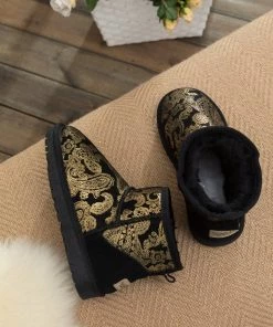 XH New In Shoes SMAIBULUN UGG™ | Embroidered Floral Faux Fur-Lined Leather Suede Boot