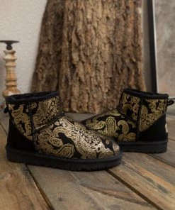 XH New In Shoes SMAIBULUN UGG™ | Embroidered Floral Faux Fur-Lined Leather Suede Boot