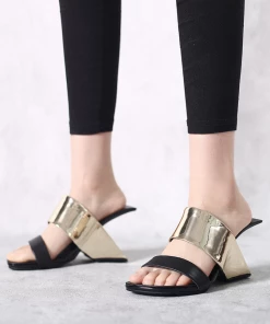 Jady Rose JadyRose | Open-Heel Leather Slide- Metallic Gold NEW ARRIVALS