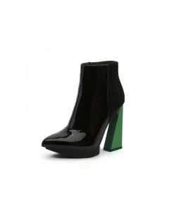Jady Rose JadyRose | Black Green Triangled Leather High Heel Platform Boot