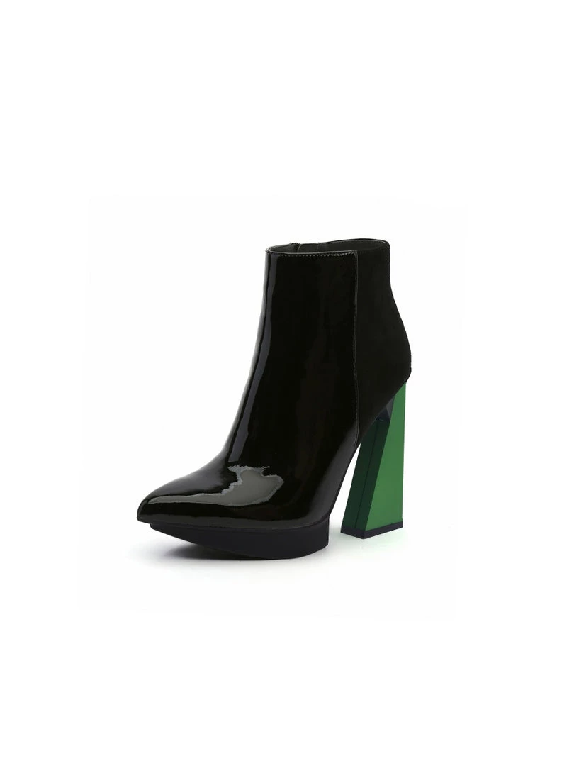 Jady Rose JadyRose | Black Green Triangled Leather High Heel Platform Boot 2 Jady Rose JadyRose | Black Green Triangled Leather High Heel Platform Boot