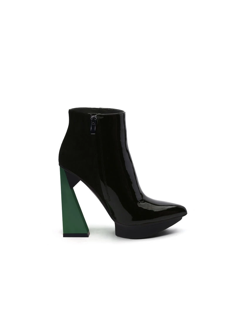 Jady Rose JadyRose | Black Green Triangled Leather High Heel Platform Boot 3 Jady Rose JadyRose | Black Green Triangled Leather High Heel Platform Boot