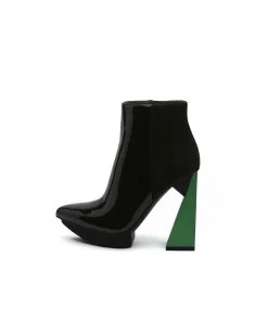 Jady Rose JadyRose | Black Green Triangled Leather High Heel Platform Boot 10 Jady Rose JadyRose | Black Green Triangled Leather High Heel Platform Boot