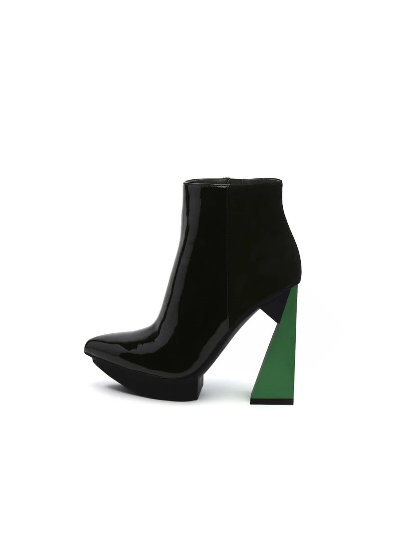 Jady Rose JadyRose | Black Green Triangled Leather High Heel Platform Boot 4 Jady Rose JadyRose | Black Green Triangled Leather High Heel Platform Boot